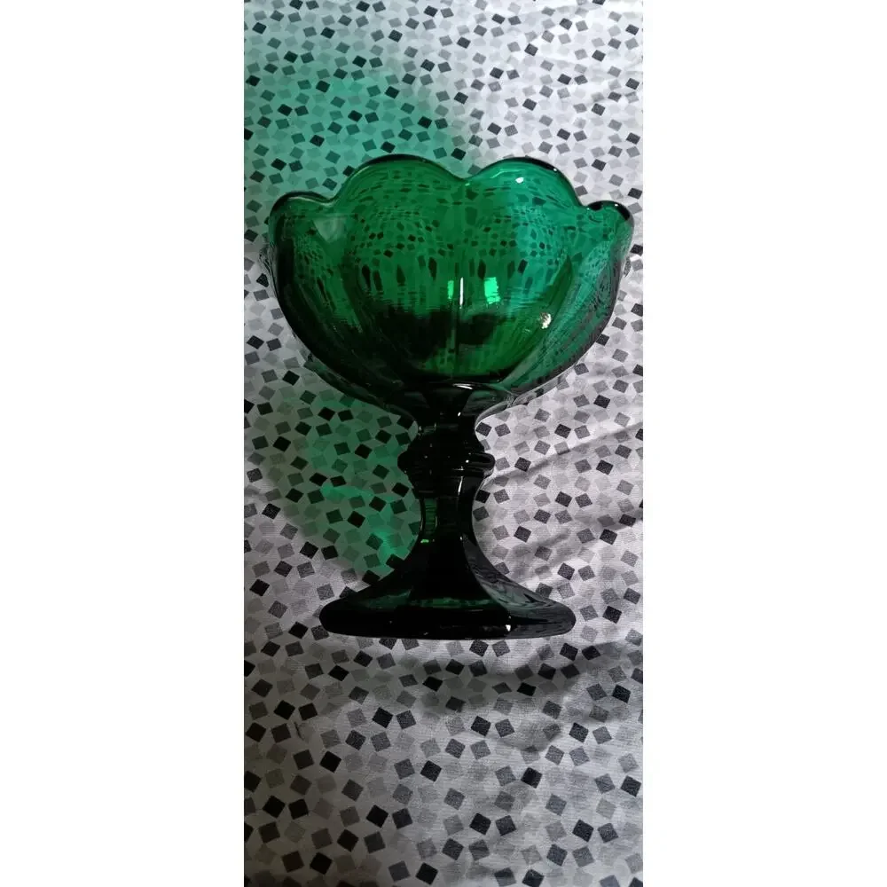 Vintage Emerald Green Glass Compote Bowl
